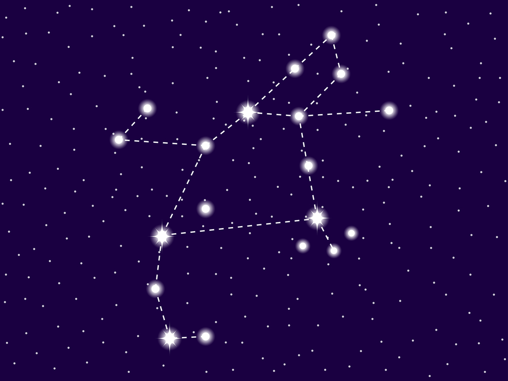 Perseus constellation. Starry night sky. Cluster of stars and ga